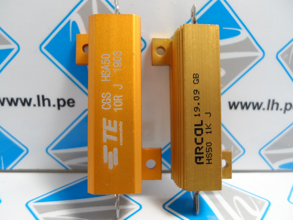0-1625984-5       Resistor bobinado 10Ω, 50W, con radiador, atornillado
