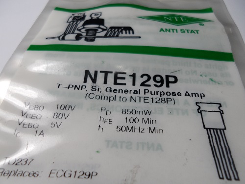 NTE129P   TRANSISTOR PNP SILICON 100V IC= 1A TO. NTE Electronics