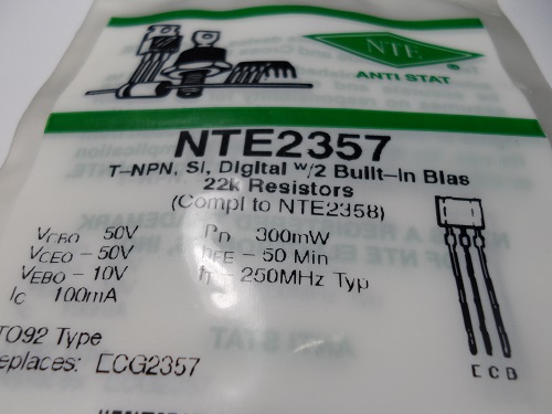 NTE2357  Transistor Npn Silicon 50v Ic=0.1a To-92 Type Case w/2