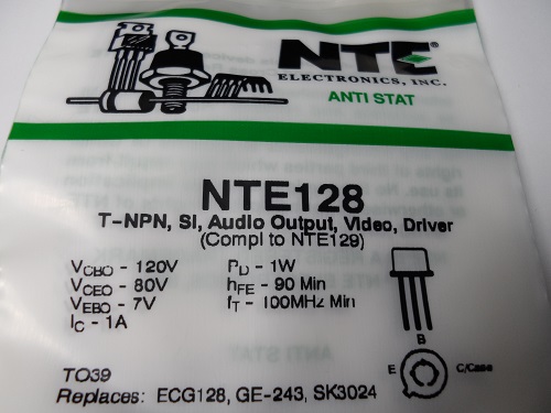 NTE128  TRANSISTOR NPN SILICON 140V IC-1A TO-39AUDIO OUTPUT VIDE