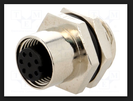 M12A-08PFFP-SF8001      Conector hembra, M12, 8 pines, chasis, THT, IP68