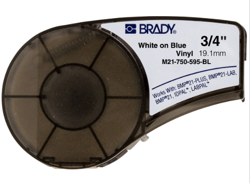 M21-750-595-BL           Brady cinta de vinil blanco sobre azul 0.750" w x 21