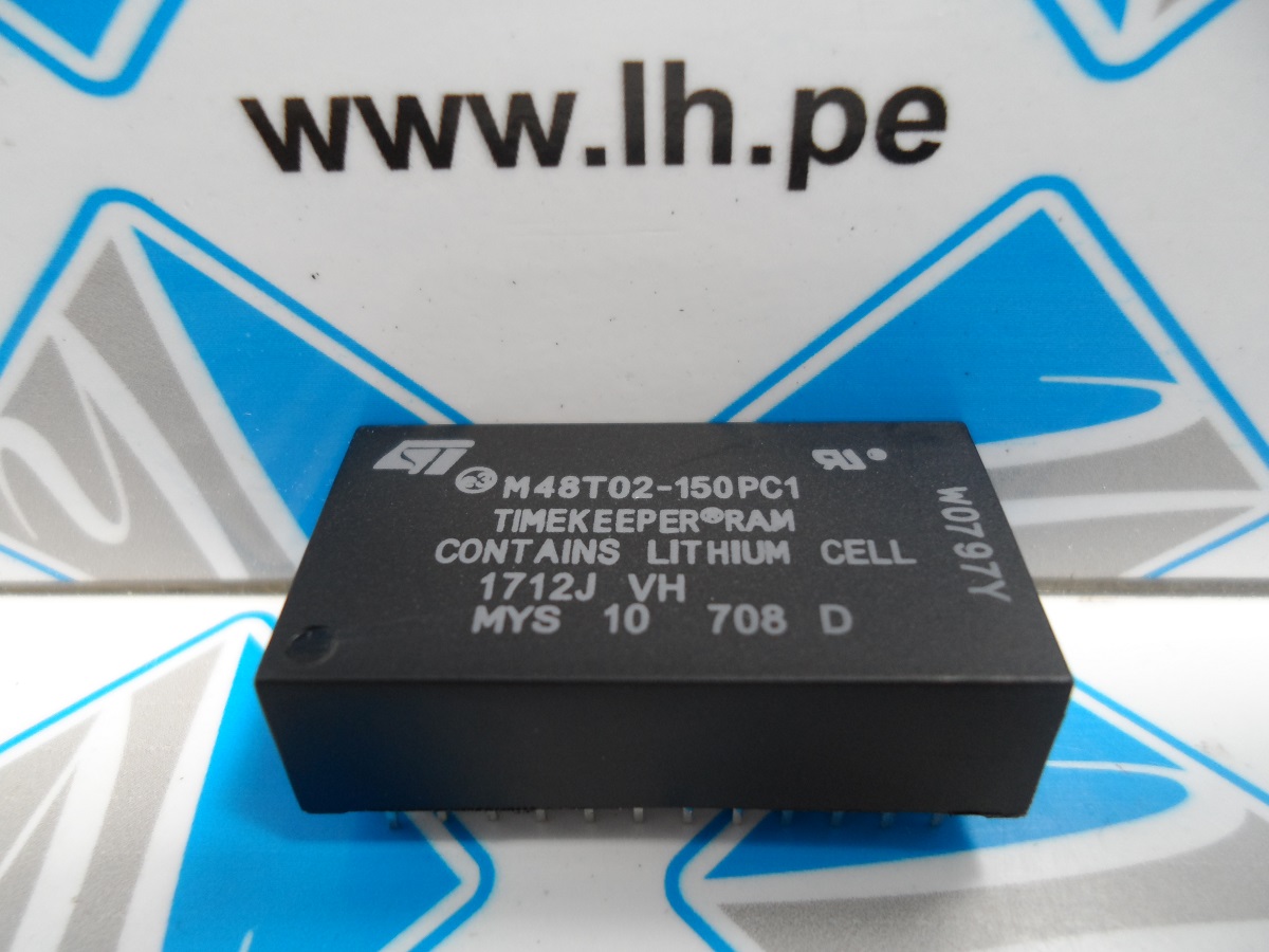 M48T02-150PC1        Circuito RTC, interfaz parallel, NV SRAM, PCDIP24, 4.75-5.5V