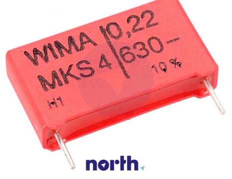 MKS4J032205B00KSSD            Capacitor de poliester 0.22uF=220nF, 400VAC, 630VDC, 22.5mm