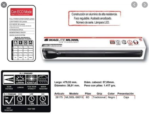 ML300L-S6015            Linterna 6 D-Cell LED Flashlight (Black)