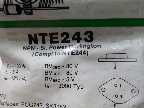 NTE243  Transistor (NPN) and NTE244 (PNP) are silicon complement