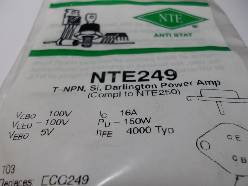 NTE249   TRANSISTOR NPN SILICON DARLINGTON 100V IC=16A