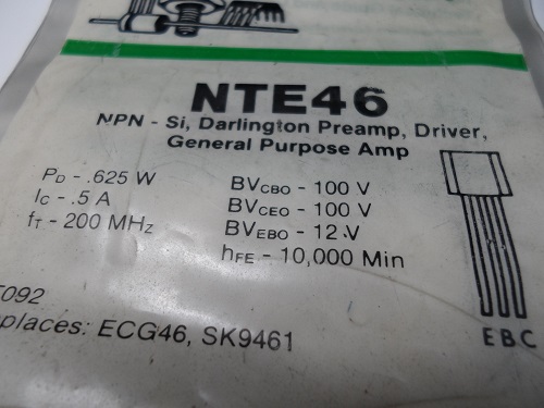 NTE46  Transistor Silicon NPN Transistor. Darlington, General Pu