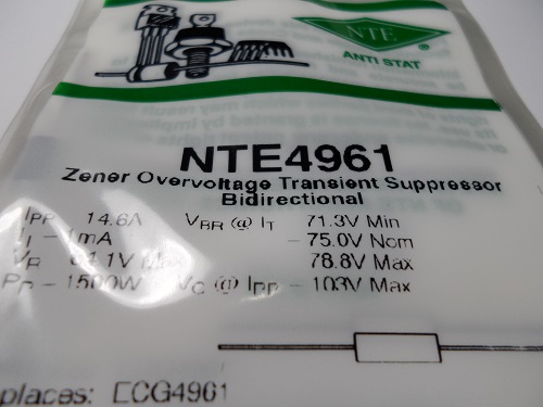 NTE4961 TRANSIENT SUPPRESSOR DIODE,SINGLE,BIDIRECTIONAL,64.1V V(