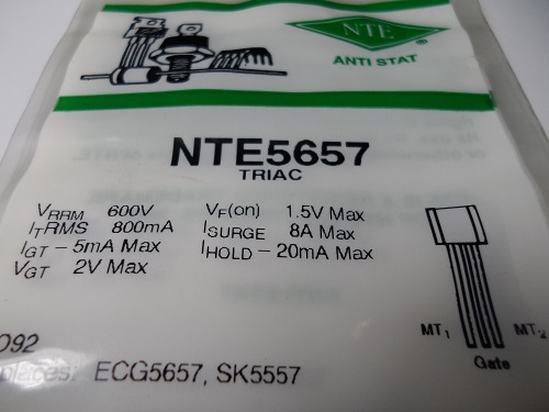 NTE5657  Triacs are 800mA sensitive gate TRIACs in a TO92 type p