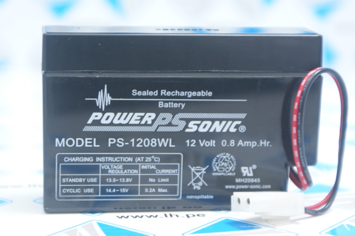 PS-1208WL                 Batería recargable, plomo ácido sellado (SLA), 12VDC, 0.8Ah