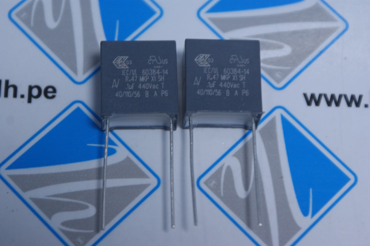 R474I310050A1KV057                  Condensador de polipropileno 0.1uF, 440VAC/1000VDC, 18x19x11mm