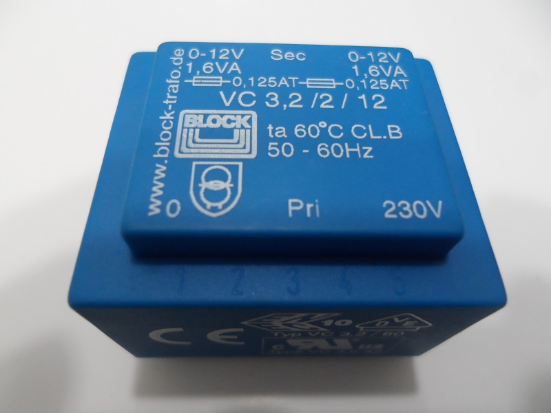 VC3.2/2/12  Transformador PCB mount transformer,3.2VA 2x0-12V o/