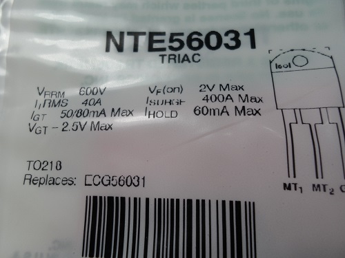NTE56031  Triacs are 40 Amp TRIACs in a TO218 type package with