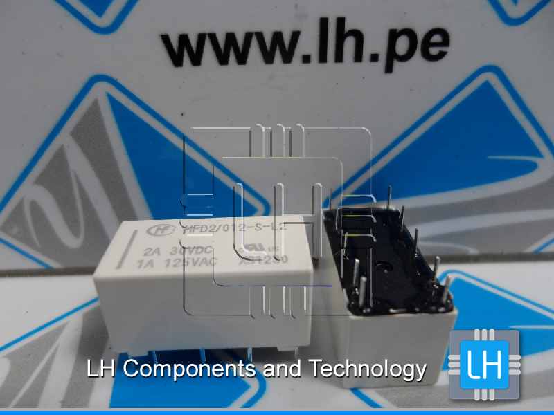 HFD2/012-S-L2          Relay electromagnético, DPDT, 12VDC, 1A/125VAC, 3A/30VDC, 3A