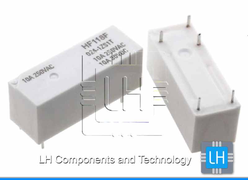 HF118F/024-1ZS1T                  Relay electromagnético, SPDT, Bobina 24VDC, 5 Pines, 10A