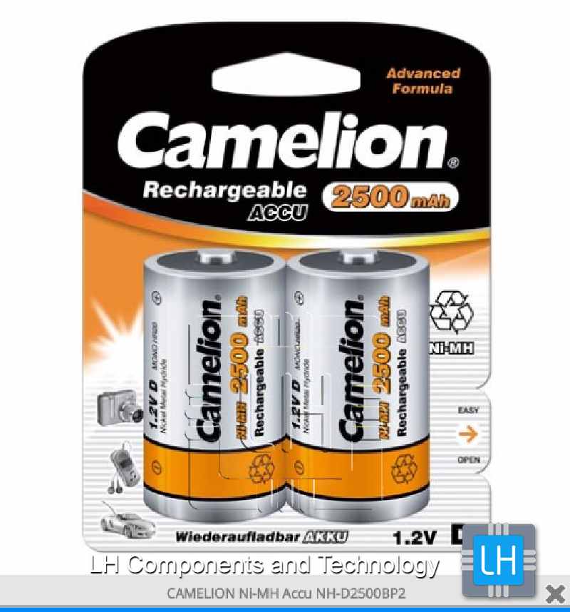 NH-D2500BP2   Camelion Cameron 2500 mAh c, d NiMH batteries 2 Pack Ni-MH rechargeable NH-D2500BP2