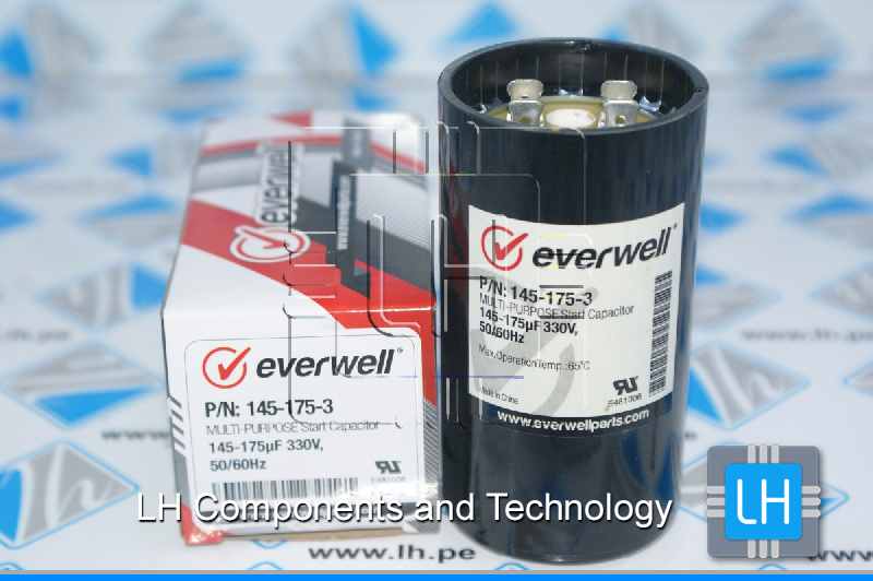 P/N: 145-175-3             Capacitor arranque Multi-Purpose start 145-175uF, 330VAC, 50/60Hz. Everwell