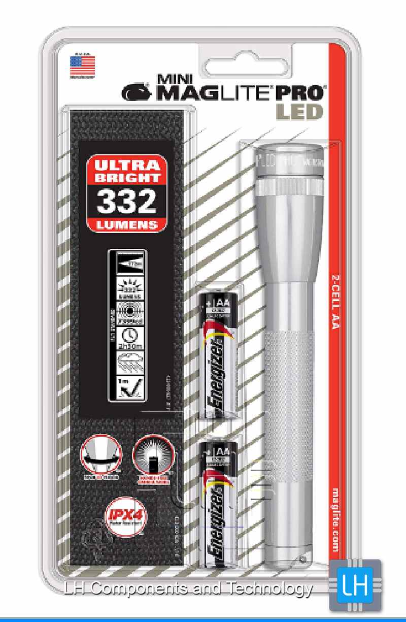 SP2P10H 155-000-281                  Linterna Mini Maglite 2AA, Pro LED linterna w / funda, SP2P10H, color plata