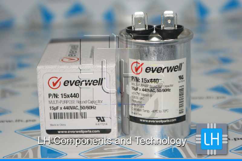 15X440            CAPACITOR METALIZADO DE 15MFD  440VAC 50/60Hz.  15X440 - EVERWELL