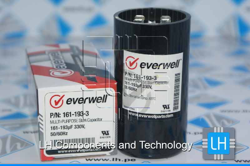 P/N: 161-193-3                 Capacitor arranque Multi-Purpose start 161-193uF 330VAC, 50/60Hz. Everwell