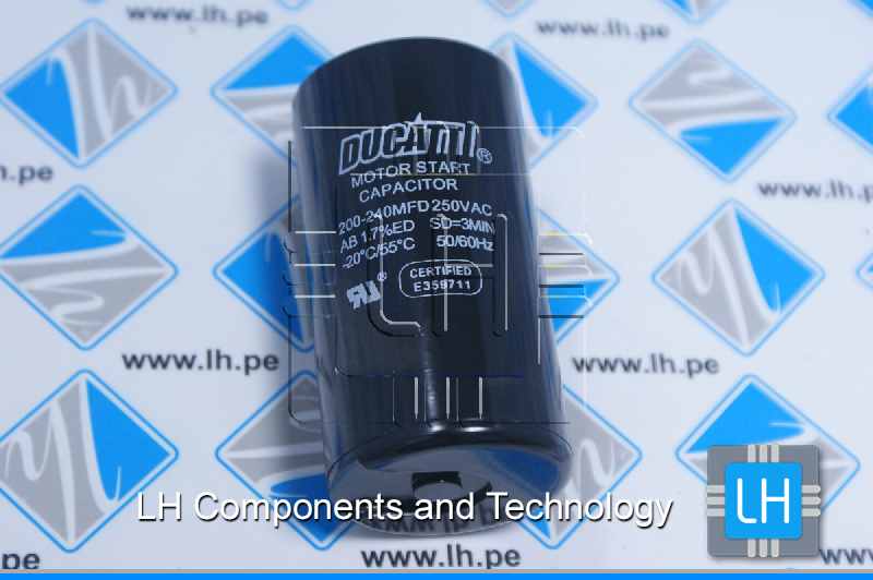 200-240uF 250VAC              Capacitor de Motor Start 200-240uF 250VAC, 50/60Hz, Ducatti