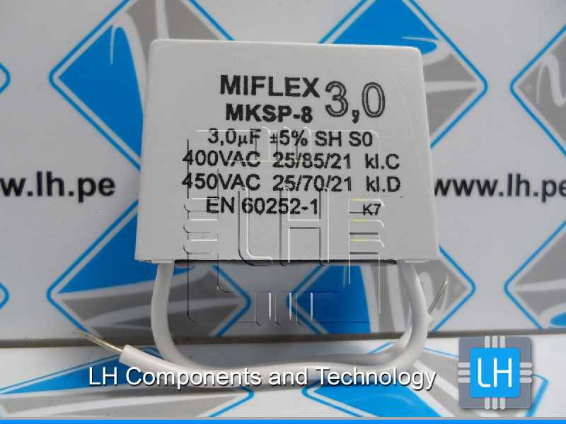 I250V530J-C       Capacitor de motor polipropileno 3uF, 400VAC, salida de cables