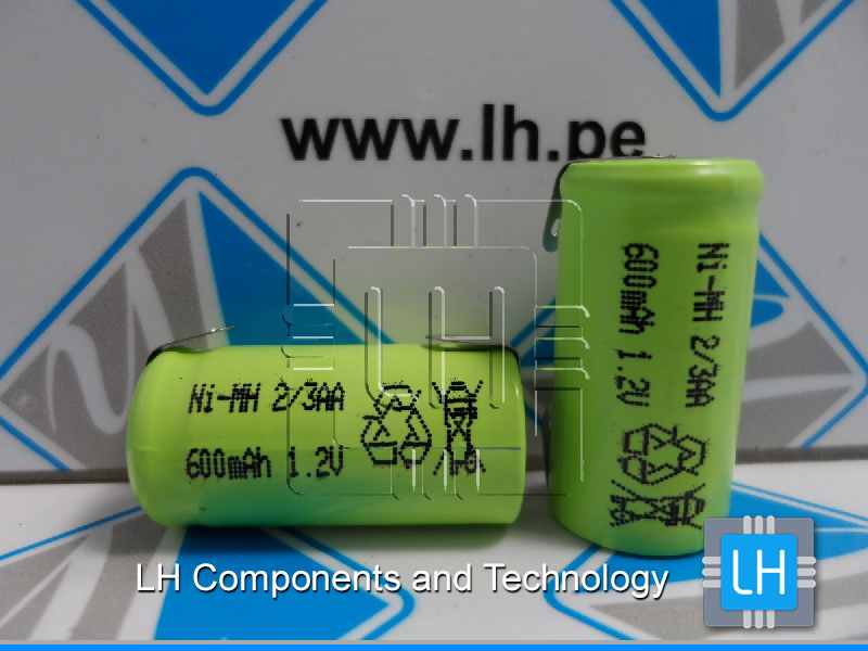 Ni-MH 2/3AA       Batería Recargable Ni-MH, 2/3AA, 1.2V, 600mAh, con conexiones