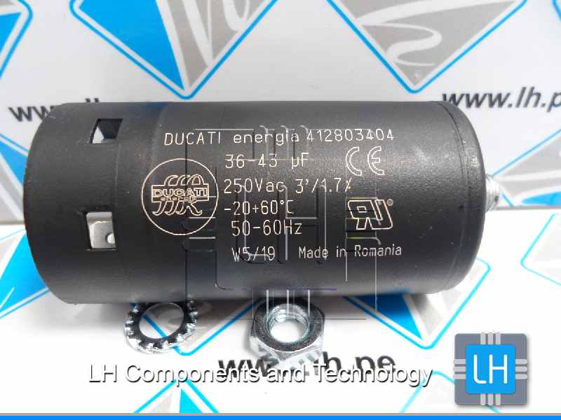 412803404     Condensador para motores, de arranque, 36-43uF, 250VCA