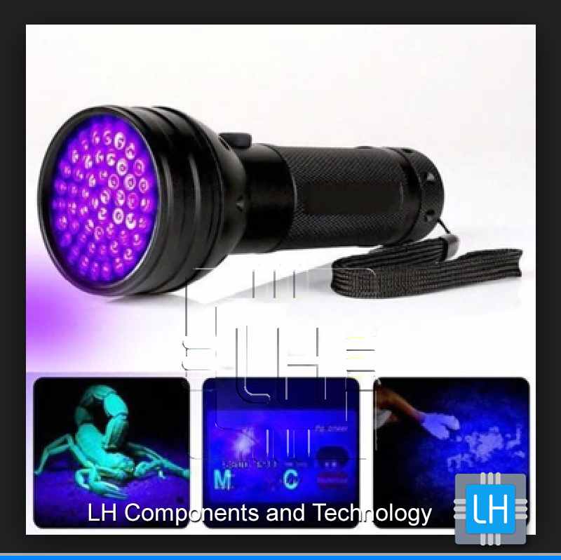 51 LED 395NM UV       Linterna UV de luz negra, 51 LED de 395 nM, linterna ultravioleta de luz negra para detección de orina de mascotas, manchas secas, chinches, escorpión