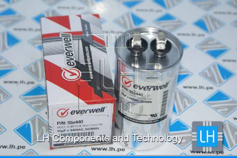 P/N: 55X440            Capacitor Metalizado Multi-Purpose Run 55uF, 440VAC, 50/60Hz. Everwell