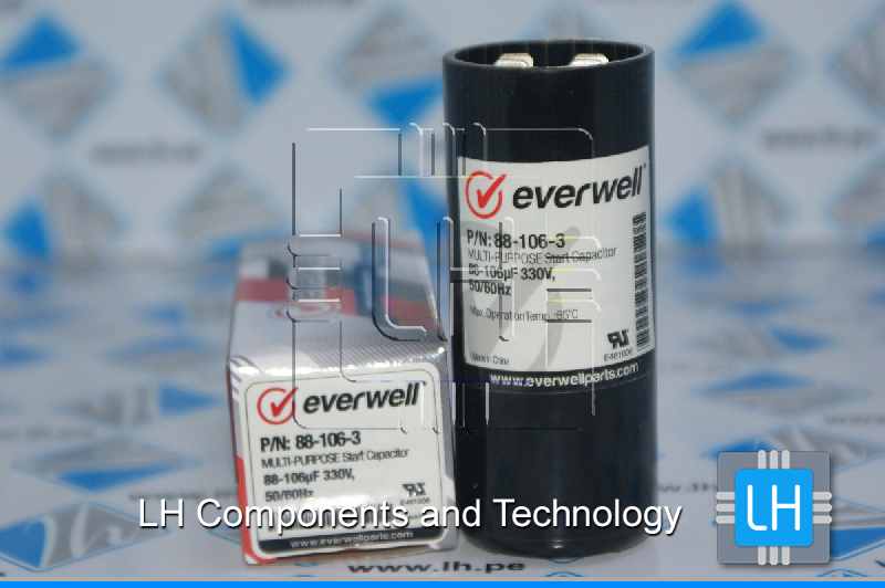 P/N: 88-106-3                Capacitor arranque Multi-Purpose start 88-106uF 330VAC, 50/60Hz. Everwell