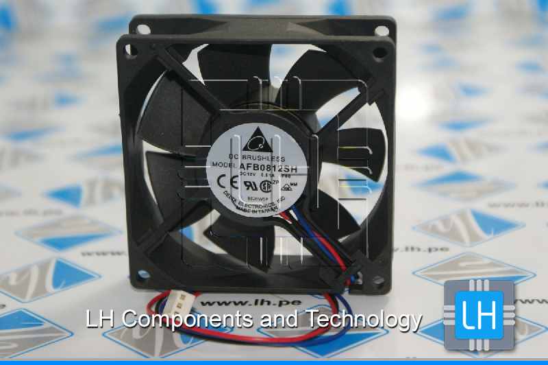 AFB0812SH-F00 3 WIRE               Ventiladores VDC, Tubeaxial 80x25.4mm, 12VDC, Ball Bearing, 3-Lead Wires, Tachometer y conector