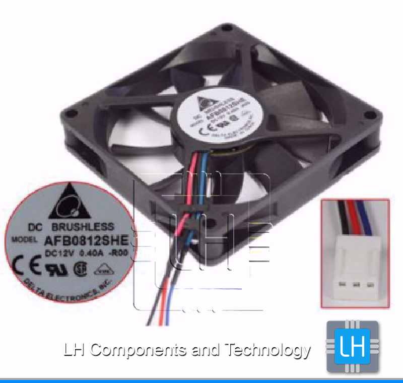 AFB0812SHE-R00          Ventilador Axial 12VDC, 0.68A, 80x80x15mm, 8.16W, con 3 cables y conector