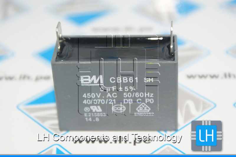 CBB61 5uF 450V              Capacitor para motor 5uF 450VAC, 50/60Hz 2 terminales rectangular en CBB61