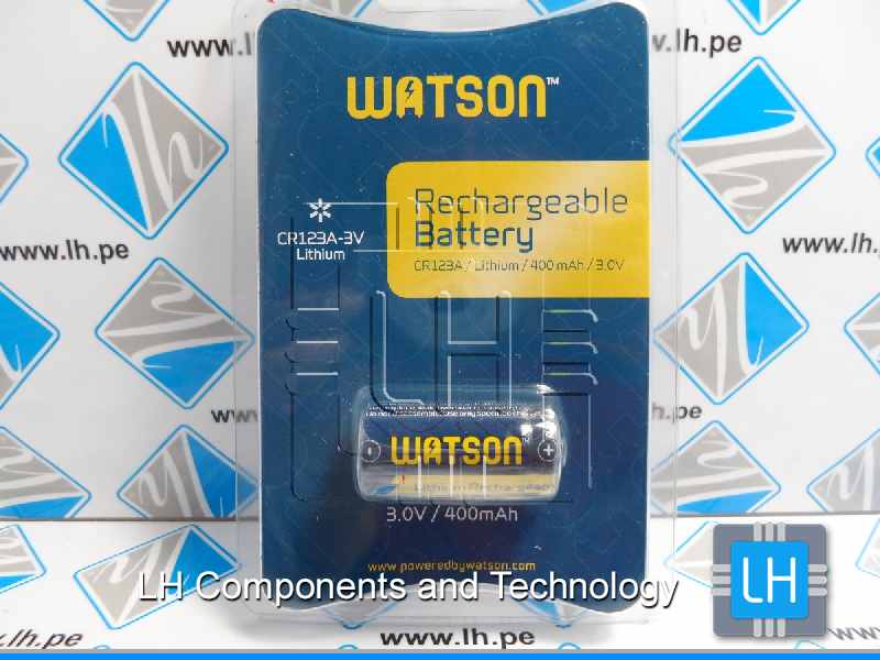 CR123A-3V        Watson CR123A Rechargeable Lithium Battery (3V, 400mAh)