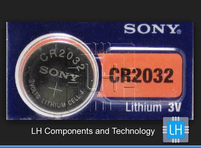 CR2032-T12   3 Volt Lithium Coin Battery W/ 2 Pin (20 mm Spread)