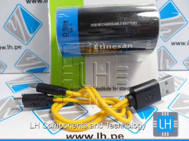 D Size UL-1 1.5V 9000mah          Batería recargable 1.5V, 9000mah, tamaño D + cable USB