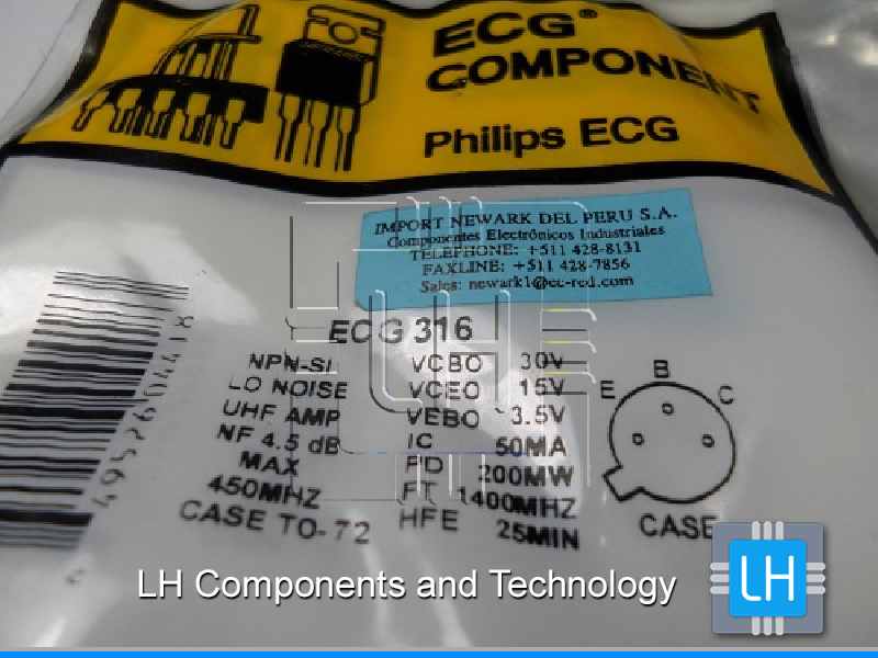 ECG316  TRANSISTOR NPN SI LO NOISE UHF AMP TO72 REPLACES ECG316