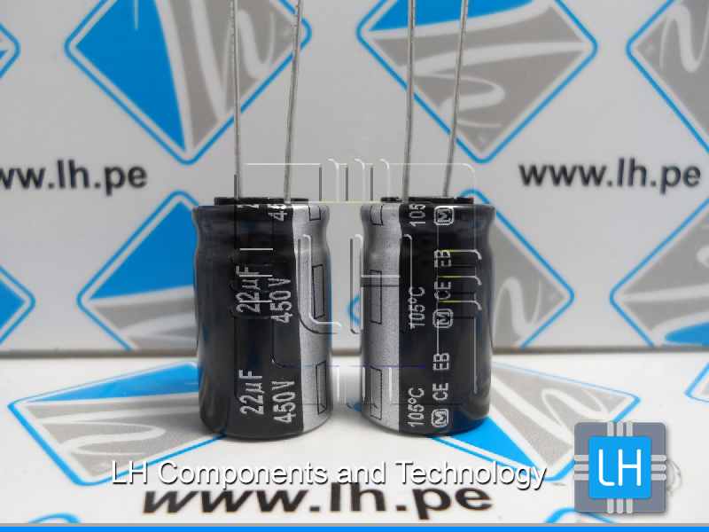 EEUEB2W220           Condensador electrolítico THT, 22uF, 450VCC