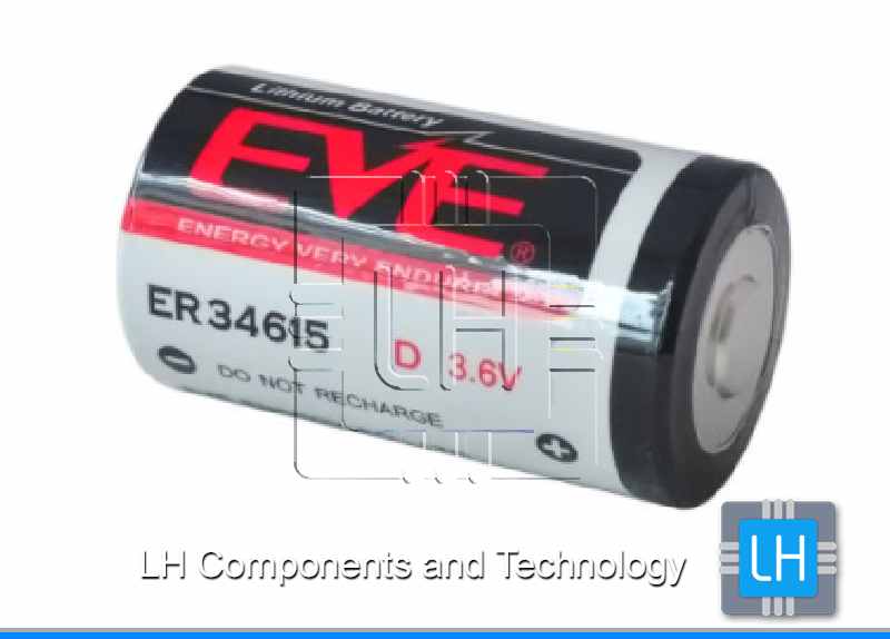 EVE ER34615            Batería, 3.6 V, D, Litio Cloruro de Tionilo, 19 Ah, Positivo Elevado y Negativo Plano, 33.1 mm