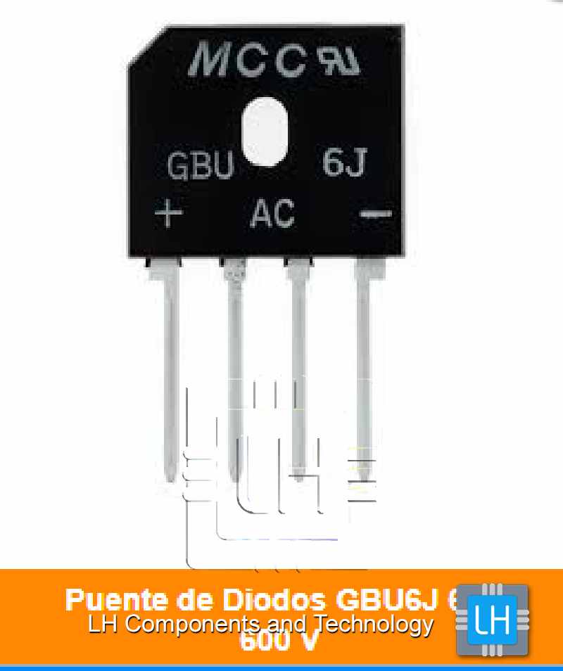 GBU6J             Diodo puente rectificador, monofásico, 600V, 6A