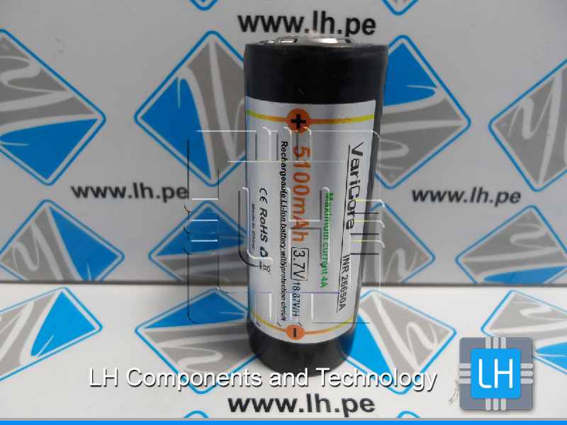 INR 26650A       Batería Li-ion 3.7V, 5100mAh, 26650, 8A