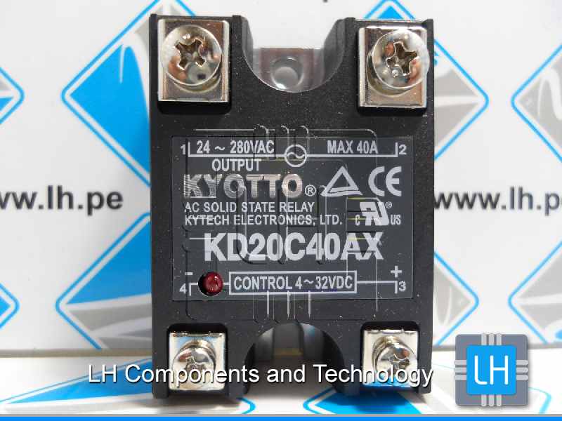 KD20C40AX         Relay Stado Solido, 4- 32 Volt DC Input 40 Amp, 280 Volt AC Output 4-Pin