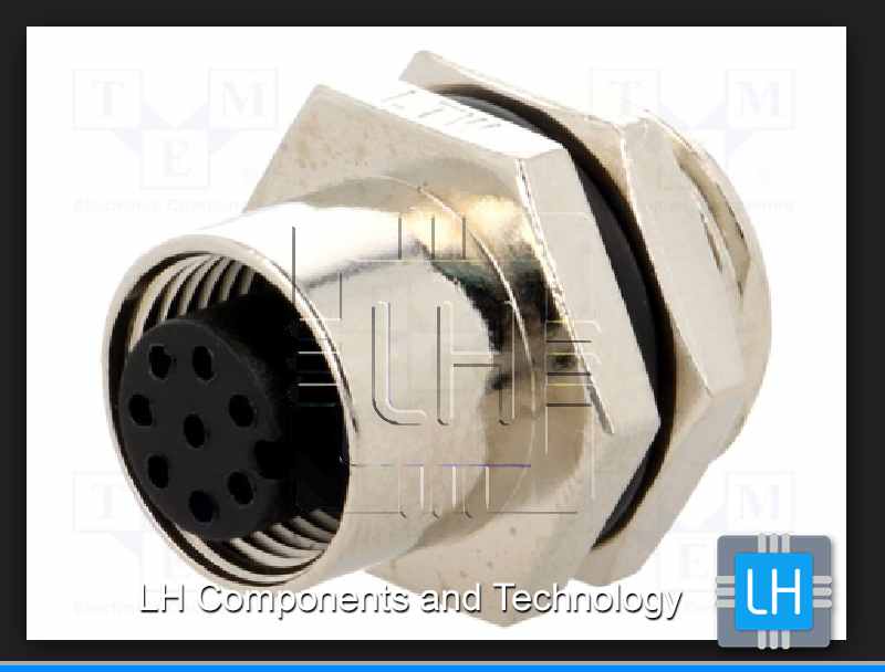 M12A-08PFFP-SF8001      Conector hembra, M12, 8 pines, chasis, THT, IP68