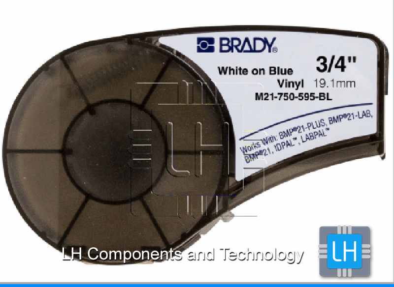 M21-750-595-BL           Brady cinta de vinil blanco sobre azul 0.750" w x 21