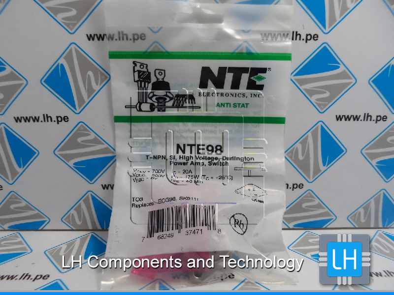 NTE98          Transistor NPN, bipolar, Darlington, 500V, 20A, 175W