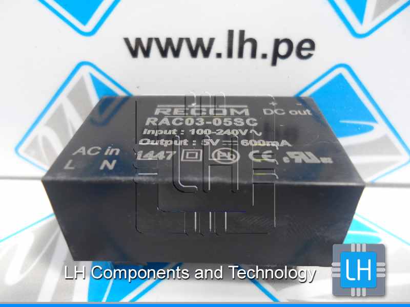 RAC03-05SC         Encerrado AC DC Converter 1 Output 5V 600mA 90 ~ 264 VCA Input