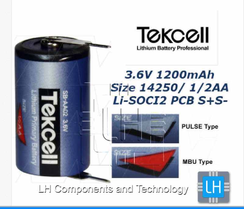 SB-AA02 2 PINES   Batería Lithium con 2 Pines, 1/2AA, 3.6V, 1200mAh