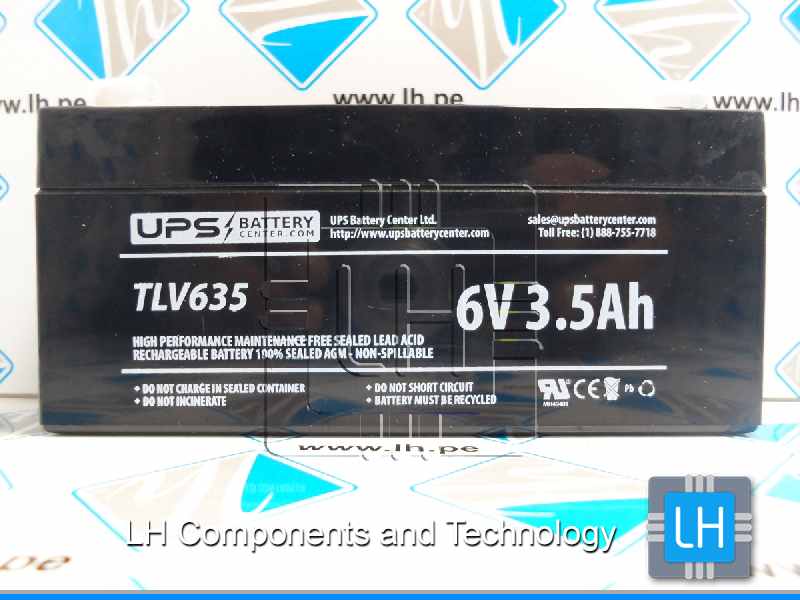 TLV635     Batería Recargable 6V, 3.3-3.5AH